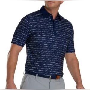 FootJoy Men's Navy Flag Patterned Polo Shirt